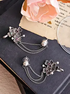 Binnis Wardrobe Silver-Toned Floral Studs Earrings