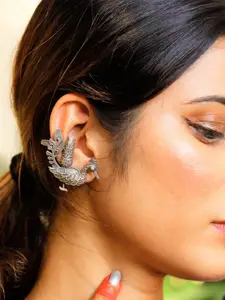 Binnis Wardrobe Silver-Toned Contemporary Ear Cuff Earrings