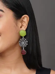Binnis Wardrobe Green & Maroon Contemporary Drop Earrings