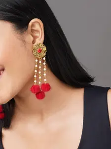 Binnis Wardrobe Gold-Toned & Red Contemporary Drop Earrings