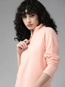 Roadster Women Peach-Coloured Solid Sweatshirt