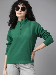 The Roadster Lifestyle Co. Women Green Half Zipper Sweatshirt