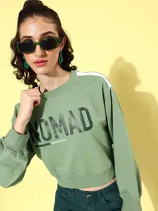 The Roadster Life Co. Sea Green Hyper Graphics Printed Cropped Sweatshirt