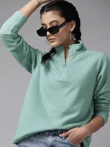 Roadster Women Blue Fleece Sweatshirt