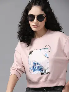 The Roadster Lifestyle Co. Women Pink Printed Sweatshirt