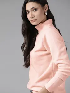 Roadster Women Peach-Coloured Solid Fleece Sweatshirt