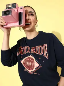 The Roadster Life Co. Navy Blue Hyper Graphics Printed Sweatshirt