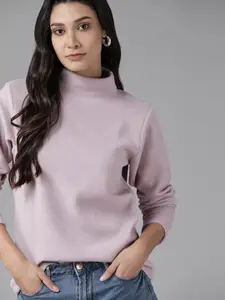 Roadster Roadster Women Lavender Solid Fleece Sweatshirt