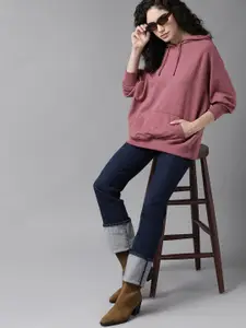 The Roadster Lifestyle Co. Women Mauve Solid Hooded Sweatshirt
