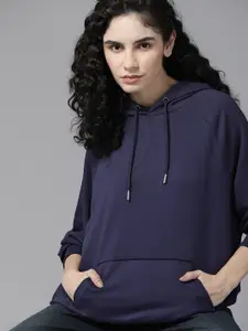 Roadster Women Navy Blue Solid Hooded Sweatshirt