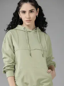 Roadster Women Green Solid Hooded Sweatshirt
