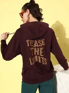 The Roadster Life Co. Coffee Brown Hyper Graphics Printed Hooded Sweatshirt