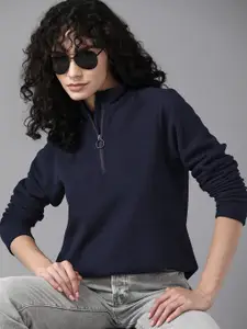 Roadster The Roadster Lifestyle Co. Women Navy Blue Half Zipper Sweatshirt