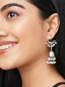 Binnis Wardrobe Silver-Toned Contemporary Jhumkas Earrings