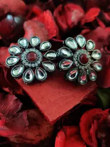 Binnis Wardrobe Red & Silver-Toned Contemporary Studs Earrings