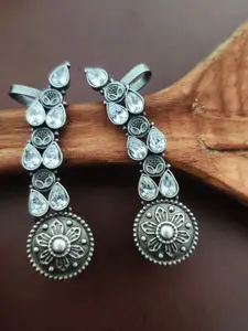 Binnis Wardrobe Silver-Toned Leaf Shaped Ear Cuff Earrings