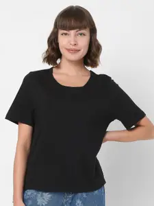 Vero Moda Women Black V-Neck T-shirt