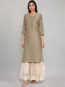 W Women Green Ethnic Motifs Printed Cotton Kurta