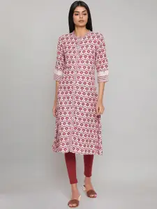 W Women Red Floral Printed Kurta Front Buttoned