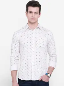 cape canary Men White Printed Cotton Casual Shirt