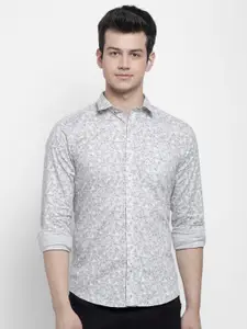 cape canary Men Grey Regular Fit Floral Printed Cotton Casual Shirt