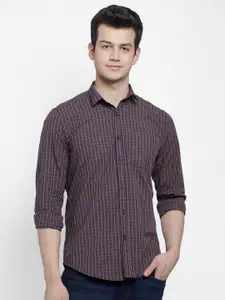 cape canary Men Brown Regular Fit Checked Cotton Casual Shirt