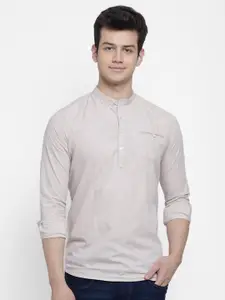 cape canary Men Cream-Coloured Regular Fit Solid Cotton Casual Shirt