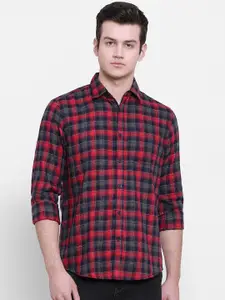 cape canary Men Red & Black Checked Regular Fit Cotton Casual Shirt