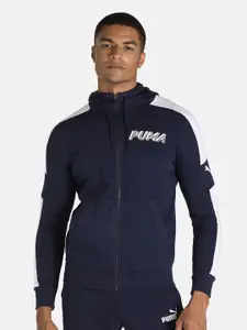 Puma Men Navy Blue Colourblocked Hooded Sweatshirt