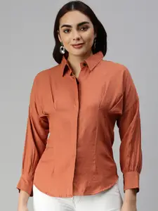 SHOWOFF Women Rust Comfort Slim Fit Casual Shirt