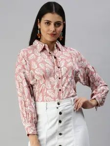 SHOWOFF Women Mauve Contemporary Slim Fit Printed Casual Shirt