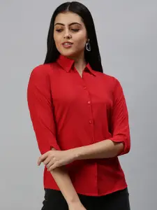 SHOWOFF Women Red Comfort Slim Fit Casual Shirt