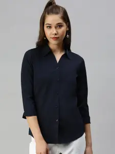 SHOWOFF Women Navy Blue Comfort Slim Fit Casual Shirt