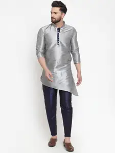 Kaifoo Men Silver-Toned Dupion Silk Kurta with Pyjamas