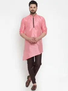 Kaifoo Men Pink Dupion Silk Kurta with Pyjamas