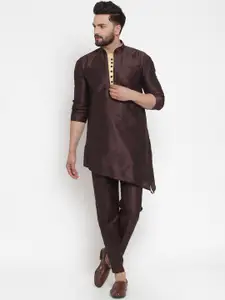 Kaifoo Men Brown Dupion Silk Kurta with Pyjamas