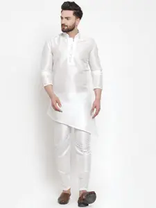 Kaifoo Men White Dupion Silk Kurta with Pyjamas