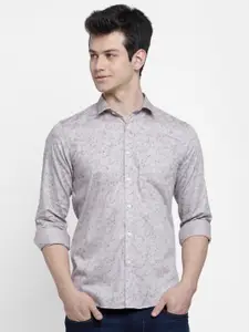 cape canary Men Grey Floral Printed Regular Fit Casual Shirt