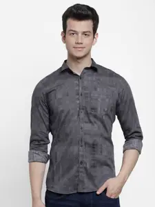 cape canary Men Grey Printed Cotton Casual Shirt