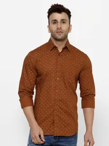 cape canary Men Brown Printed Cotton Casual Shirt