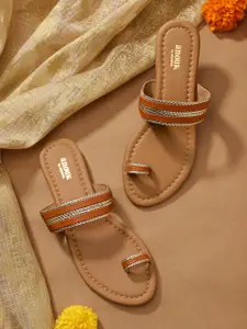 Anouk Women Tan Brown Woven Design One Toe Flats