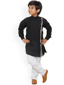 DKGF FASHION Boys Black & White Angrakha Kurta with Pyjamas