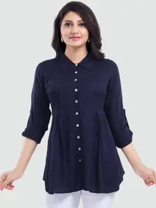 Saree Swarg Navy Blue Shirt Collar A-Line Kurti