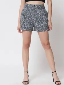Trend Arrest Women Grey Abstract Printed Regular Fit High-Rise Shorts