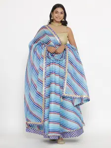 Kesarya Blue & Red Embellished Ready to Wear Lehenga & Unstitched Blouse With Dupatta
