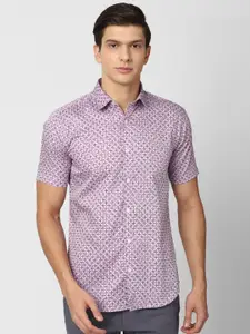 V Dot Men Purple Slim Fit Printed Cotton Casual Shirt