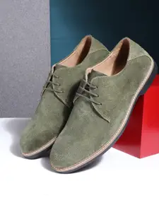Teakwood Leathers Men Olive Green Textured Suede Derbys