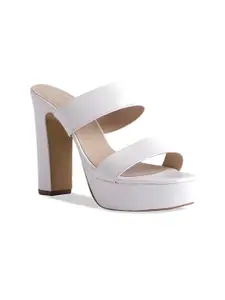 ERIDANI Women White Block Heel Platform Sandals
