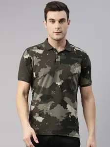 Proline Active Men Olive Green Printed Polo Collar  T-shirt