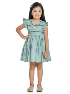 Peppermint Girls Olive Green Striped Dress